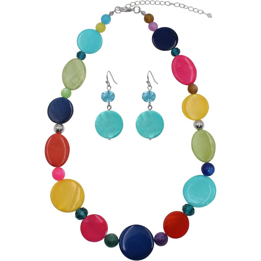 Chunky Beads Necklace Colorful Shell Necklace Fashion Statement Necklace Set for